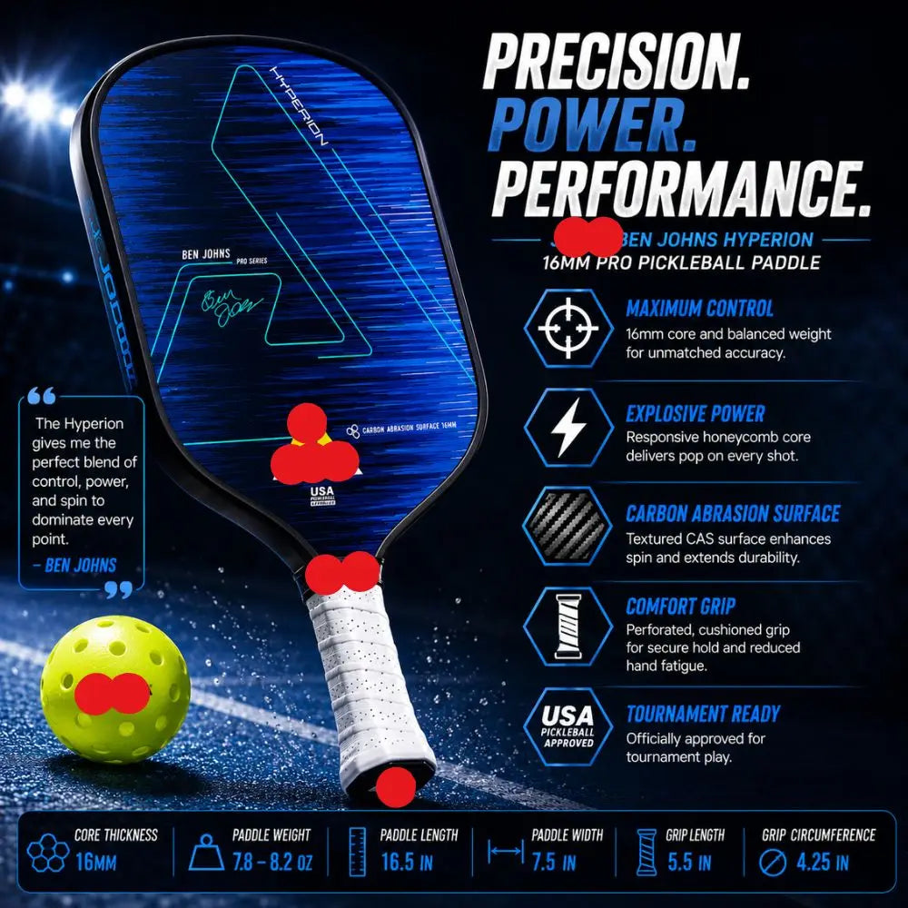 Blue 16mm Carbon Fiber Pickleball Paddle