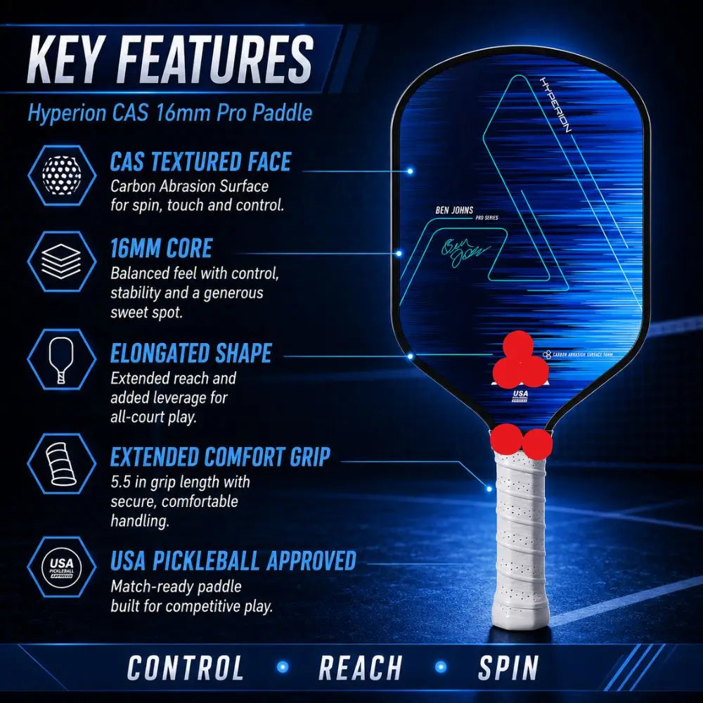 Blue 16mm Carbon Fiber Pickleball Paddle