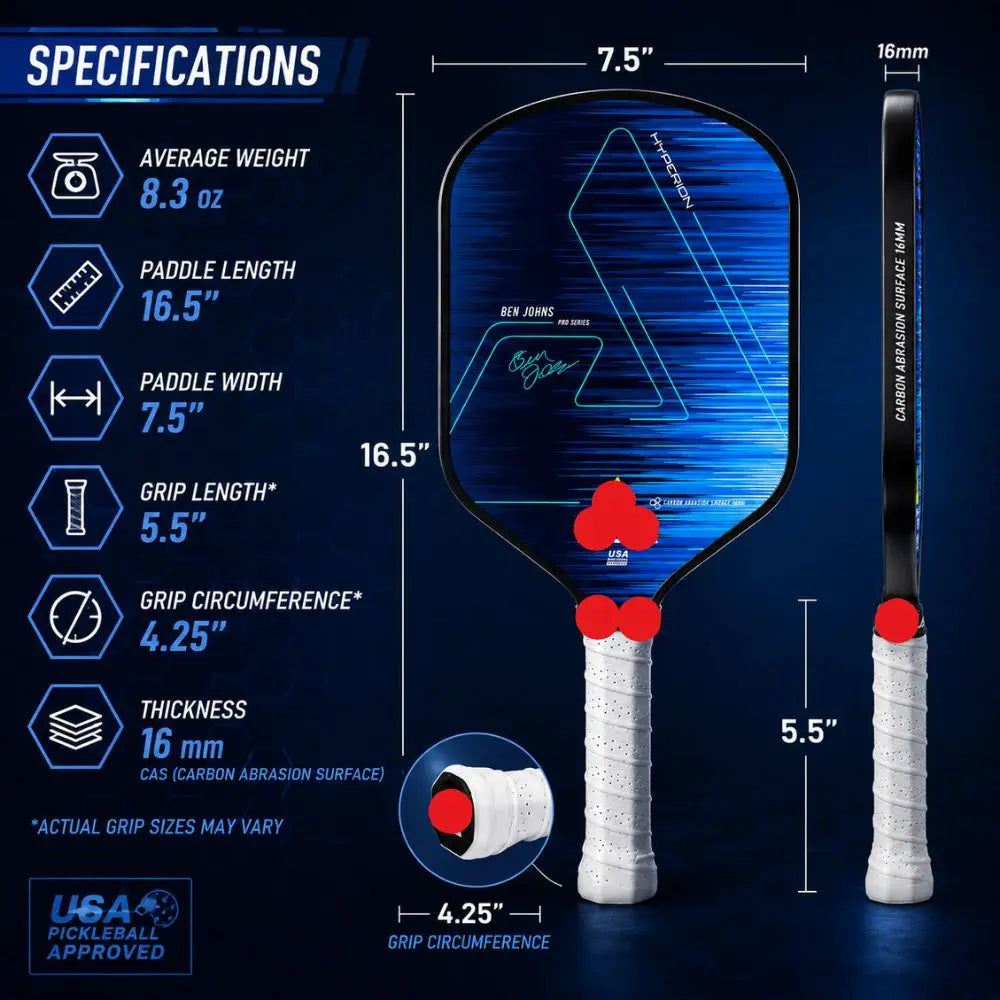 Blue 16mm Carbon Fiber Pickleball Paddle