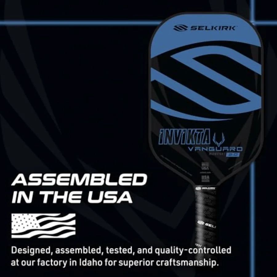 Pickleball paddle with Selkirk branding on a black background