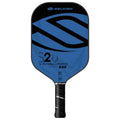A Selkirk S2 Vanguard 2.0 pickleball paddle featuring a blue and black face with a black wrapped handle, shown against a plain white background.