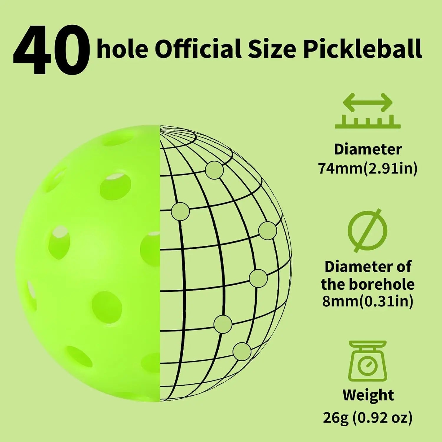 40-Hole Pickleball Balls (Outdoor & Indoor)