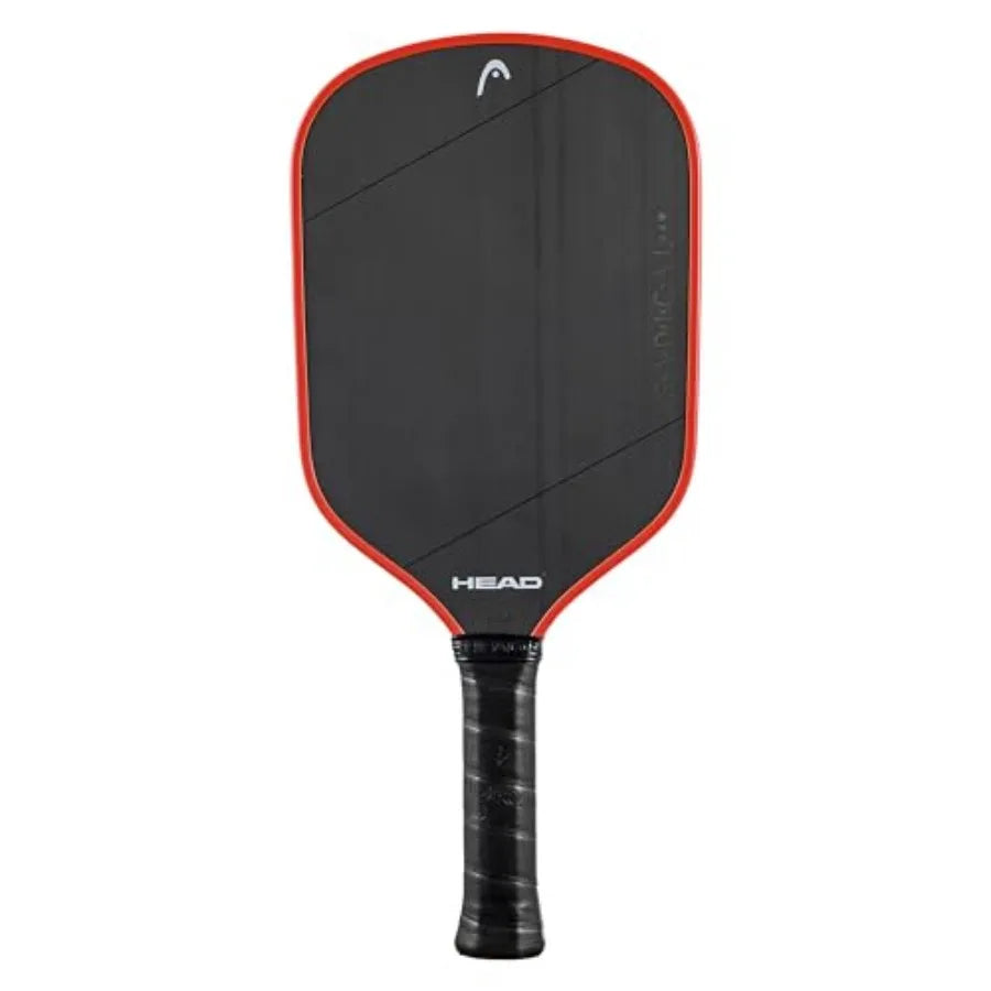 Black and red pickleball paddle with 'HEAD' branding on a white background