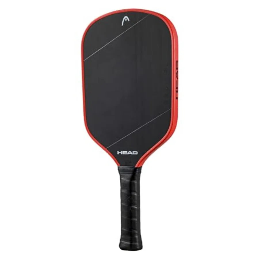 Black and red pickleball paddle with 'HEAD' branding on a white background